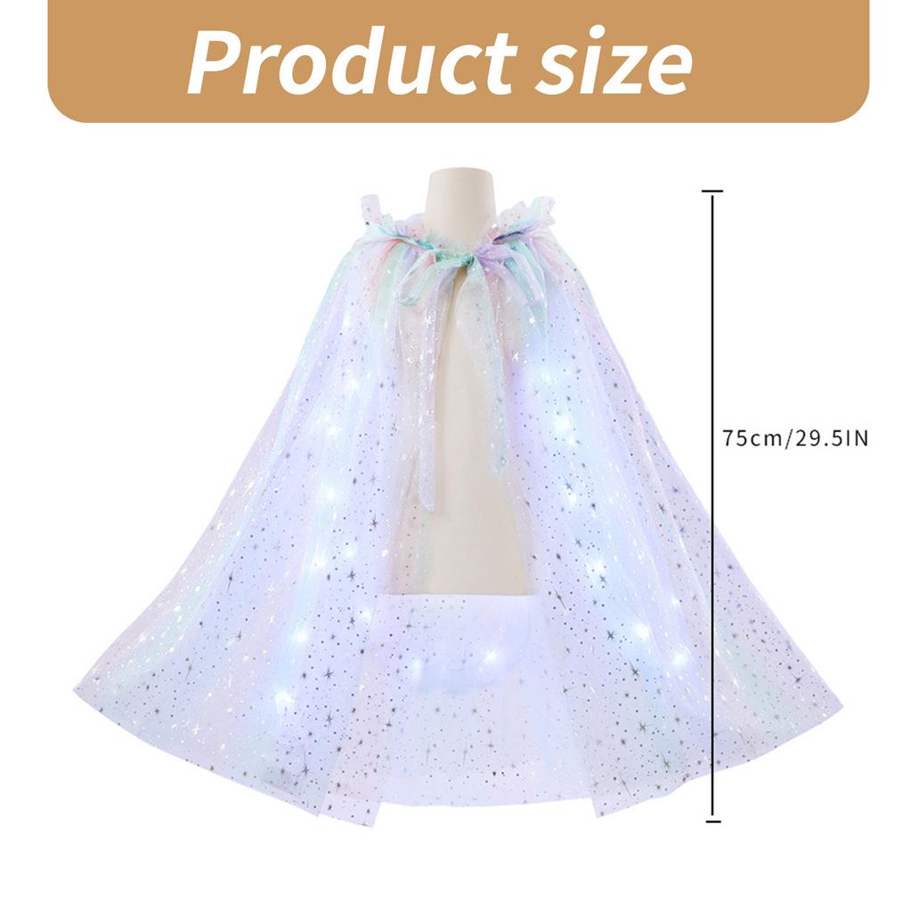 Rainbow Tulle Princess Cape for Kids Glowing Hooded Anna Cloak Dress Up Accessory For Theme Parties Halloween Props