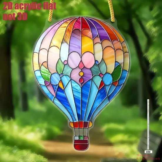 Stained Glass Style Hot Air Balloon Suncatcher 2D Acrylic Window Hanging Ornament for Home Garden Wall Window Decor