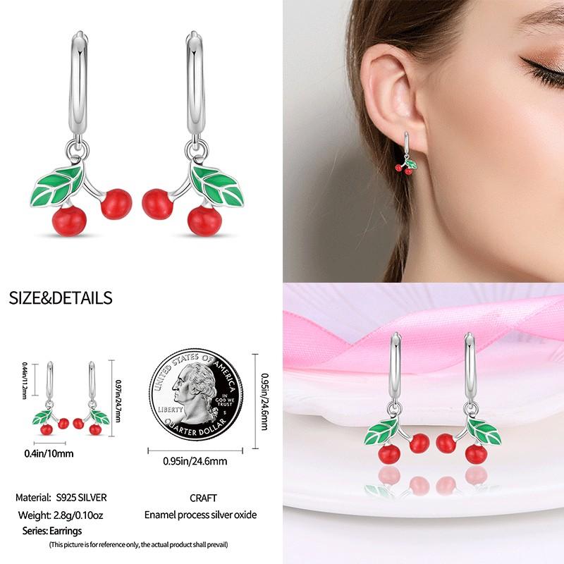 Original 100% S925 Silver Sweet Cherry Strawberry Sweetheart Avocado Women's Earrings Engagement Anniversary Gift