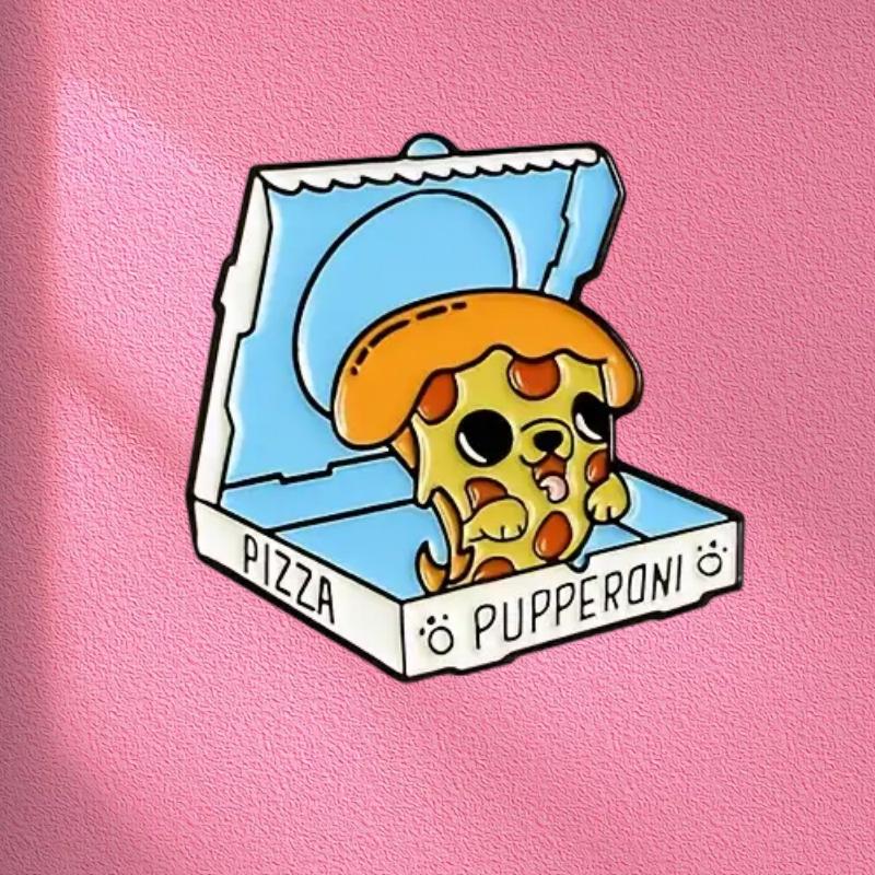 Creative Personality Puppy Pizza Shape Alloy Brooch Cartoon English Badge Clothing Accessories Zheqi