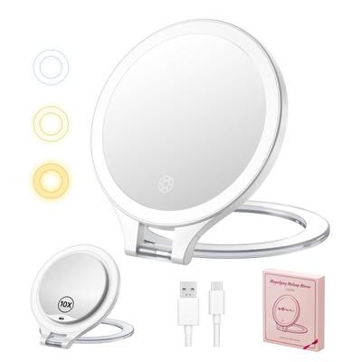 Mirror with LED Light Luxspire LED Light Mirror Makeup Mirror Hand Mirror Type Actress Mirror Folding Tabletop Wall Hanging Hollywood Mirror Makeup