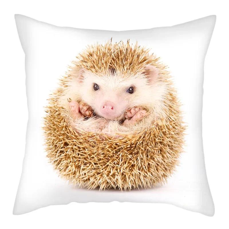 Kleintier Foto Kissenbezug Niedlicher Igel Kissenbezug Bedruckte Dekokissenhülle für Zuhause Sofa Dekorative Kissen