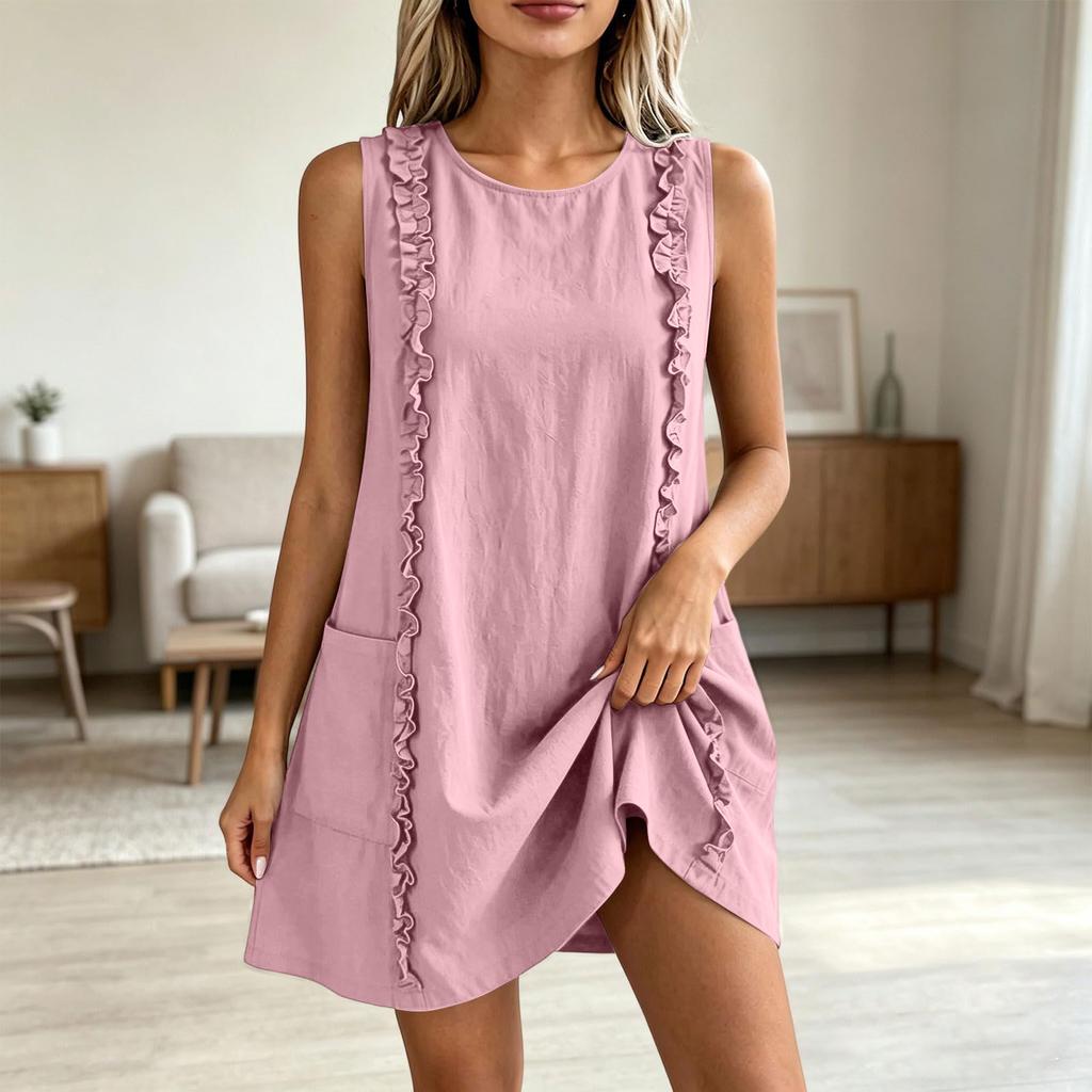 Sleeveless Ruffle Trim Tank Dress for Women Loose Fit Sundresses for Women Spring Dresses for Women Vacation Outfits for Women