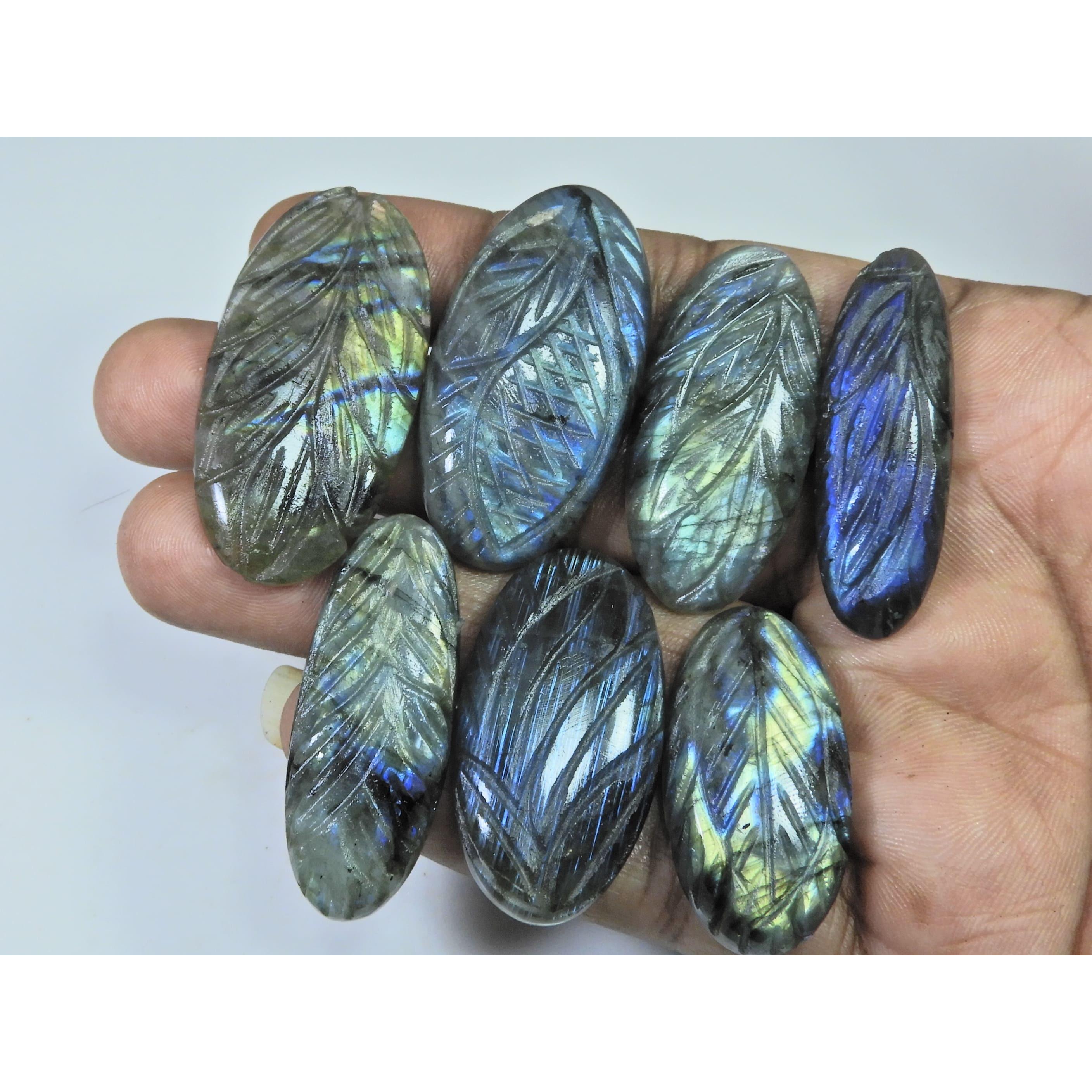 

315Cts. Natural Labradorite Carving Oval Cabochon Loose Gemstone 7Pcs Lot LL-1044