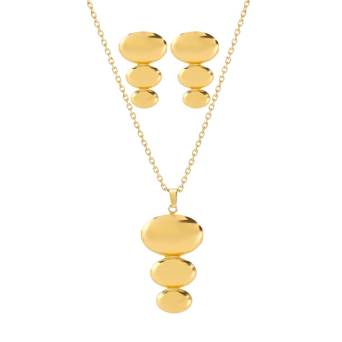 

ZN0660 14k Gold Stainless Steel Jewelry Set: Simple Geometric Floral Earrings & Necklace for Women
