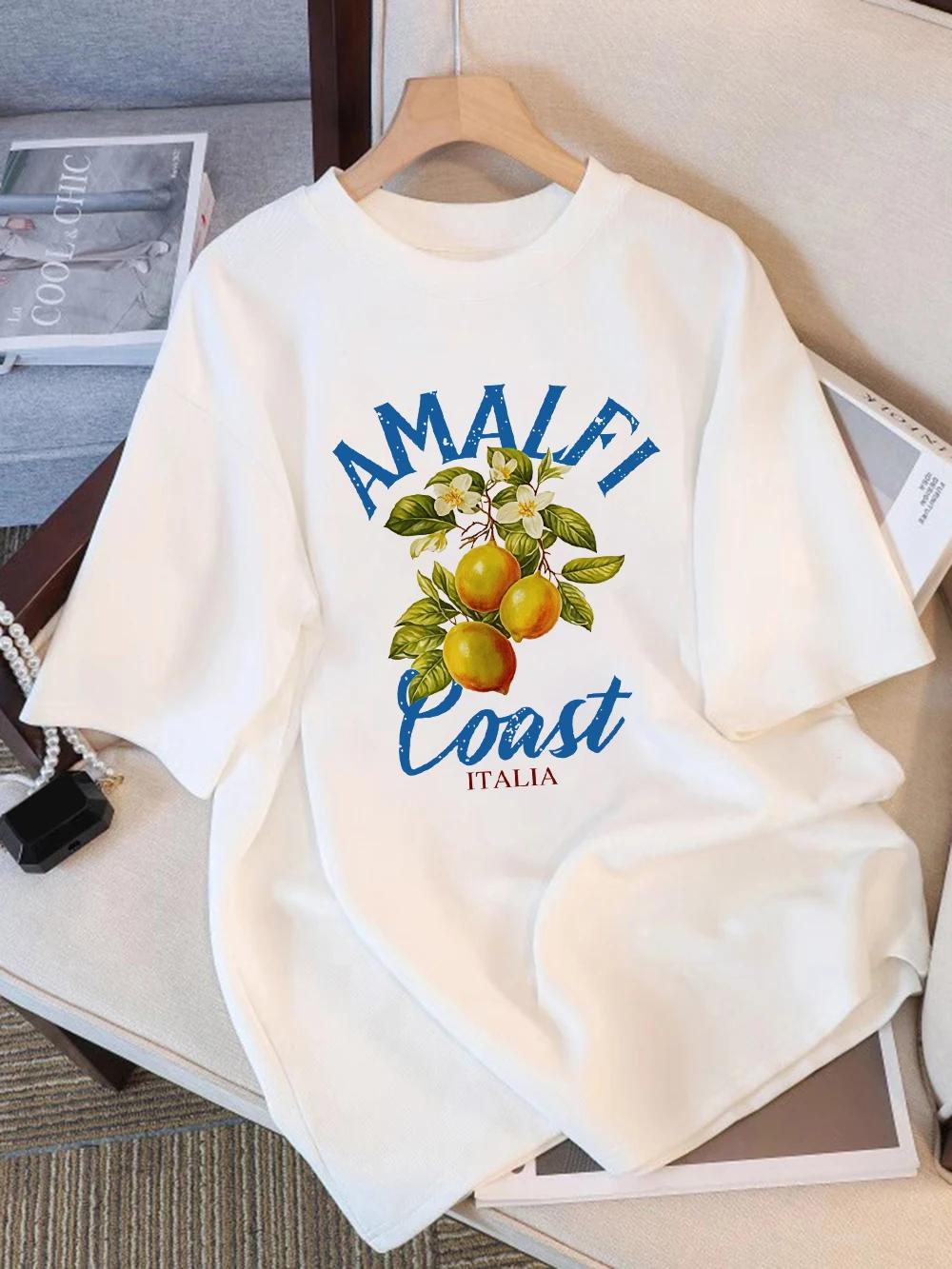 

Summer TShirts Women Amalfi Coast Lemon Fruit Printing Tops Loose ONeck Soft Comfortable T Shirt Casual Women Clothes S
