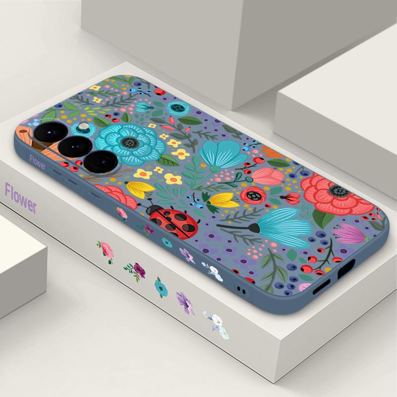 Weiche TPU-Hülle für Samsung Galaxy S25 S22 S23 S24 Ultra S24 FE A56 A55 A53 A54 A15 A16 A36 5G Marienkäfer Blumen Bedruckte Handyhülle