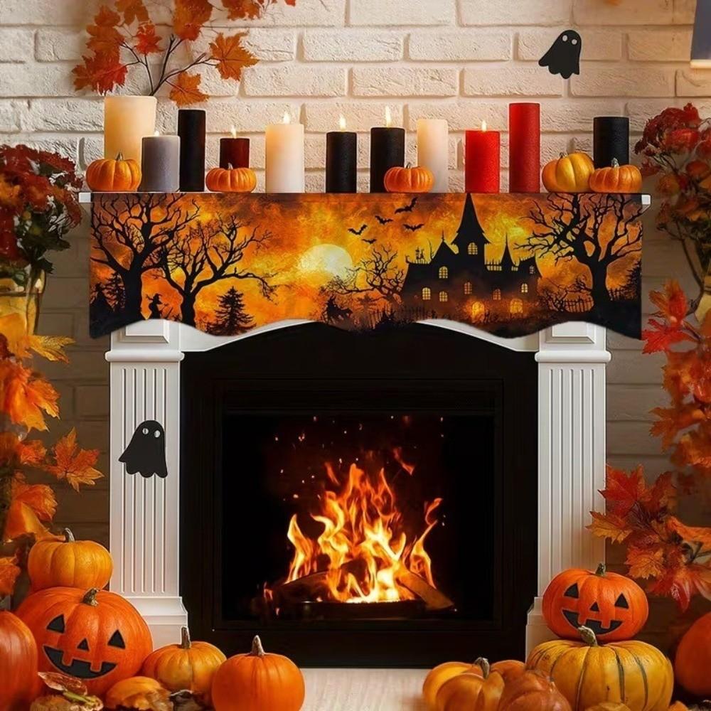 Country-Style Halloween Mantel Scarf Scalloped Edge Spooky Fireplace Topper  Home Living