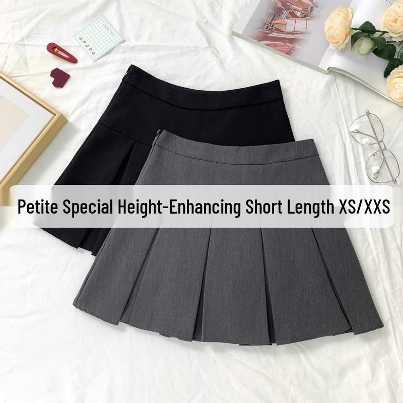 

145 Petite Black High Waist A-Line Pleated Midi Skirt L (105-118 jin)