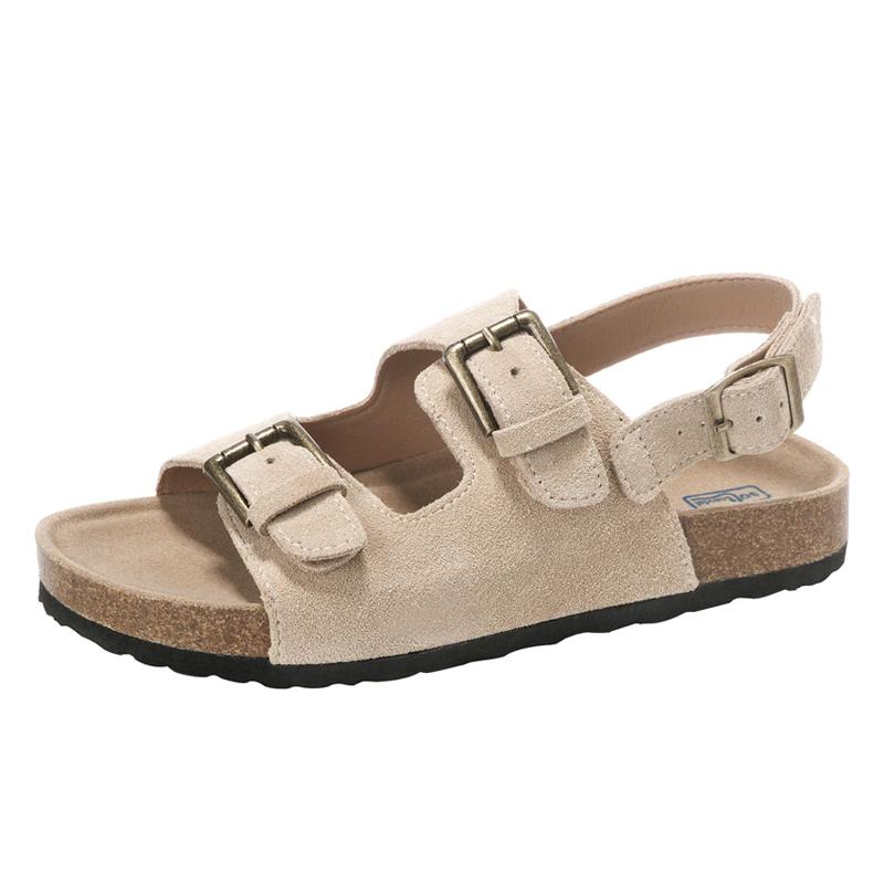 Fashion 2024 Summer Women's Sandals Cow Suede Leather Cork Sandals Woman Two Buckle Outdoor Beach Sandals Girls Retro High Quality