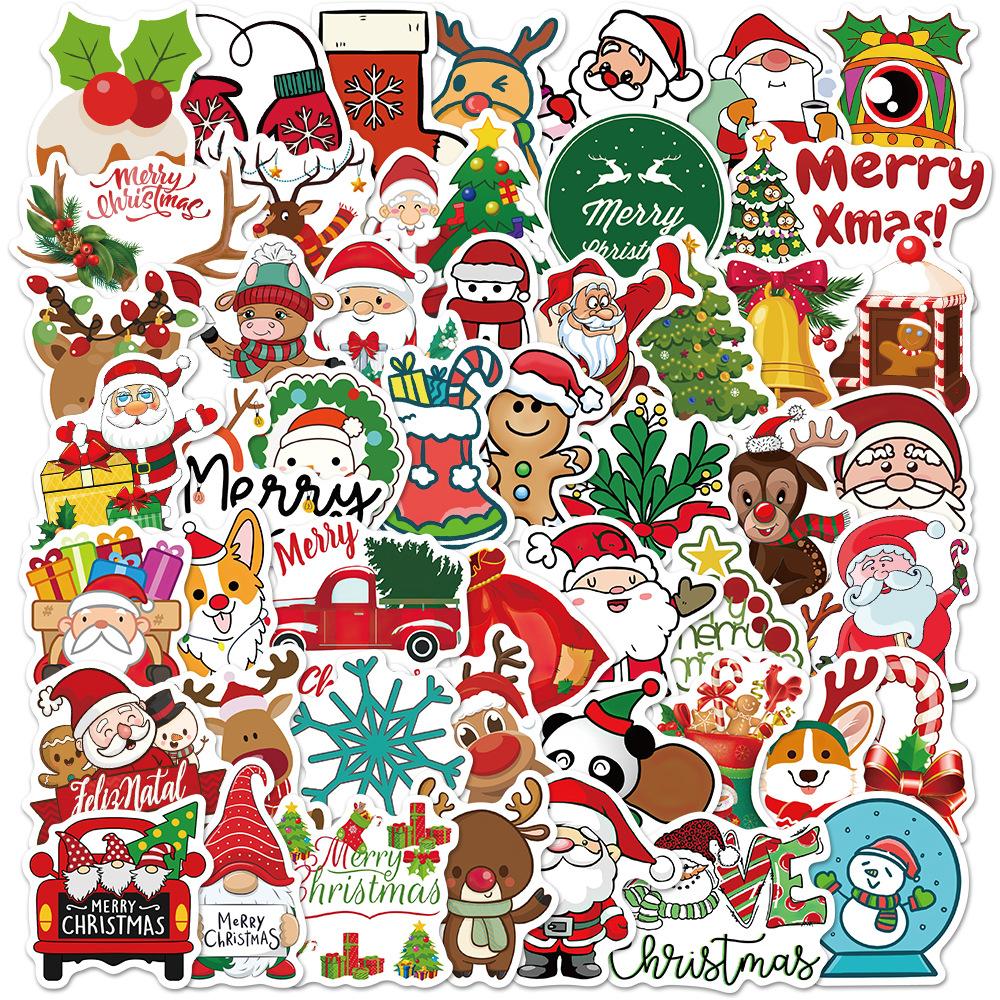 Various 50 Cartoon Christmas Doodle Stickers Decorate Guitar Notebook Suitcase DIY