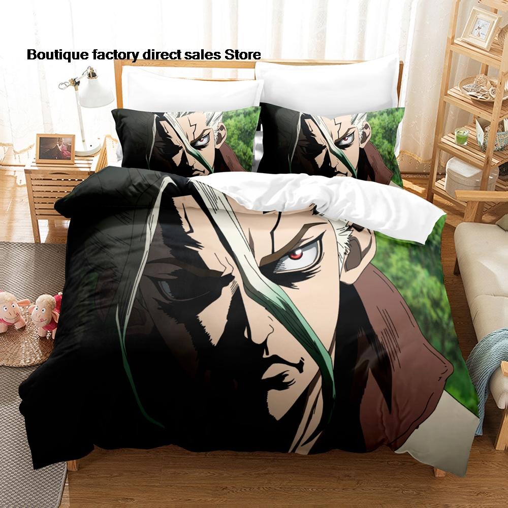 Dr.STONE Bedding Set Single Twin Full Queen King Size Bed Set Kids Bedroom Duvetcover Sets Anime Dr.STONE bed sheets set
