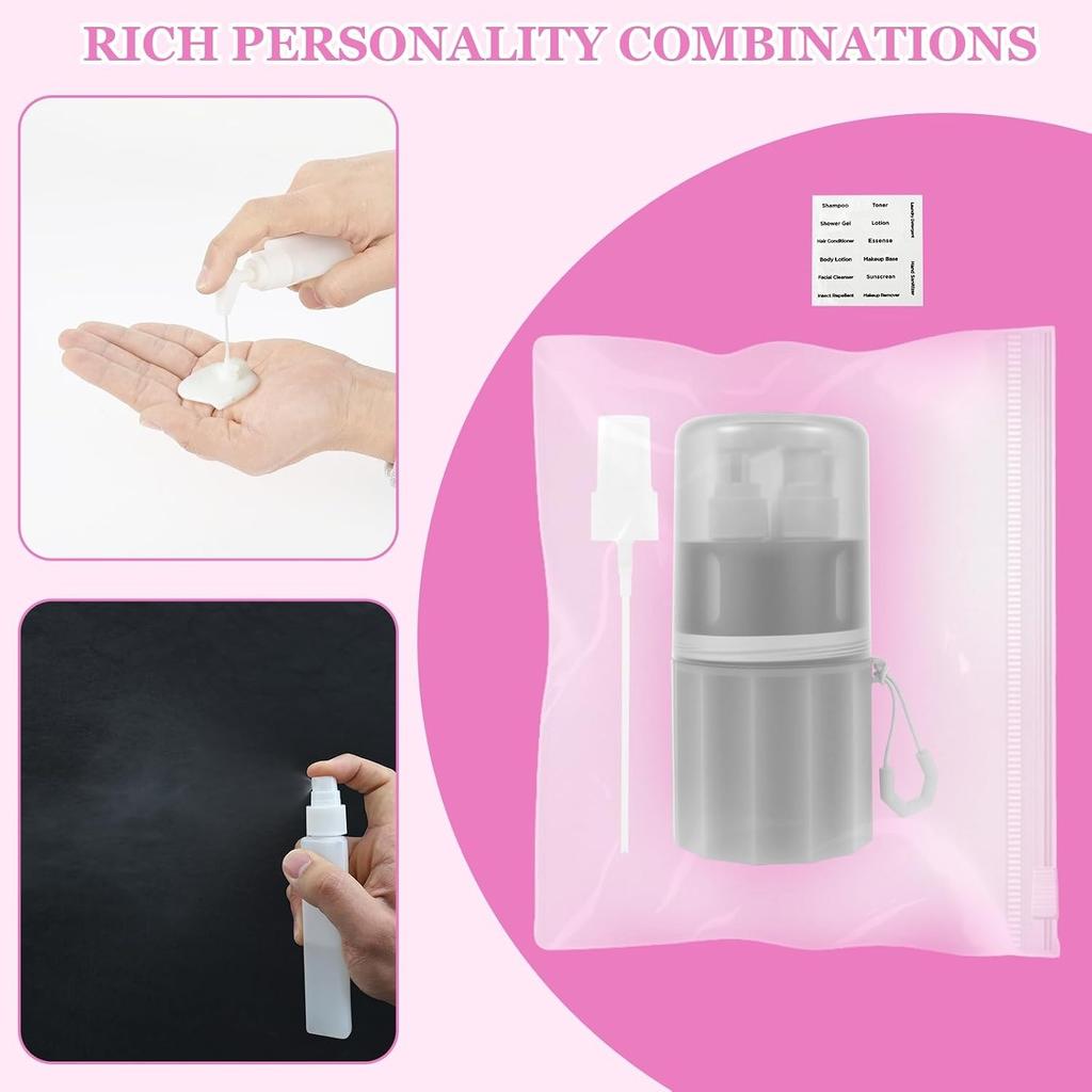 4 In 1 Travel Toiletry Container Refillable Travel Size Toiletries Bottle Set with Suction Cup for Smooth Wall for Shampoo Conditioner Body