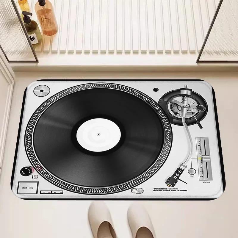 Modern Technics Record Player Theme Carpet for Living Room Decor Bedroom Kitchen Entrance Door Mat Bedside Area Soft Foot Mat