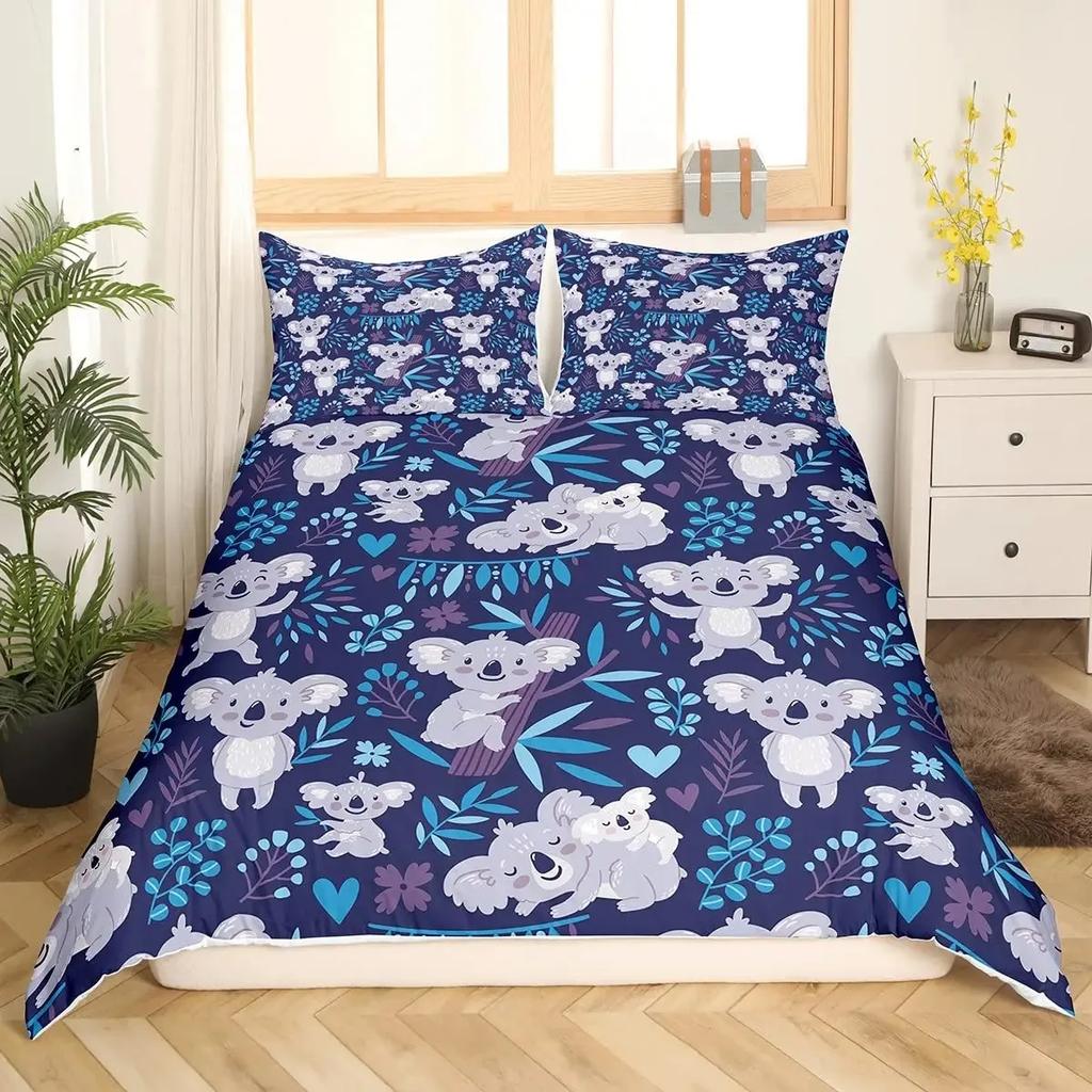 Kreskówkowy Pokrowiec na Kołdrę dla Dzieci Koala, Uroczy Pokrowiec na Kołdrę Koala Dla Dzieci Małych Dzieci Żłobek Śliczny Niedźwiedź Pokrowiec na Kołdrę z Poszewką na Poduszkę