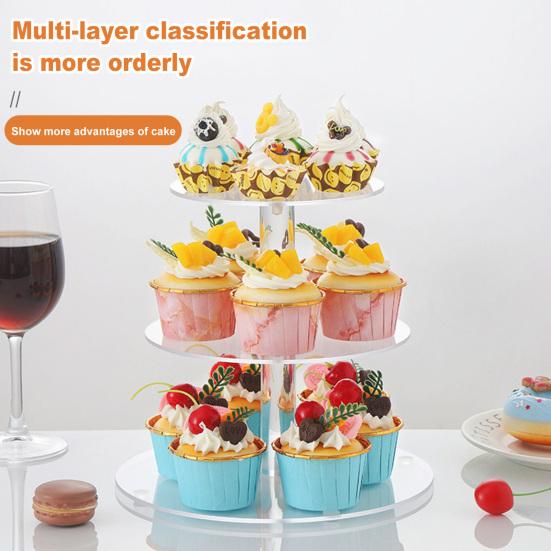 1 Set Cake Stand 3/4 Layers Transparent Round Large Capacity Easy Installation Acrylic Party Cupcake Tower Holder Wedding Supplies