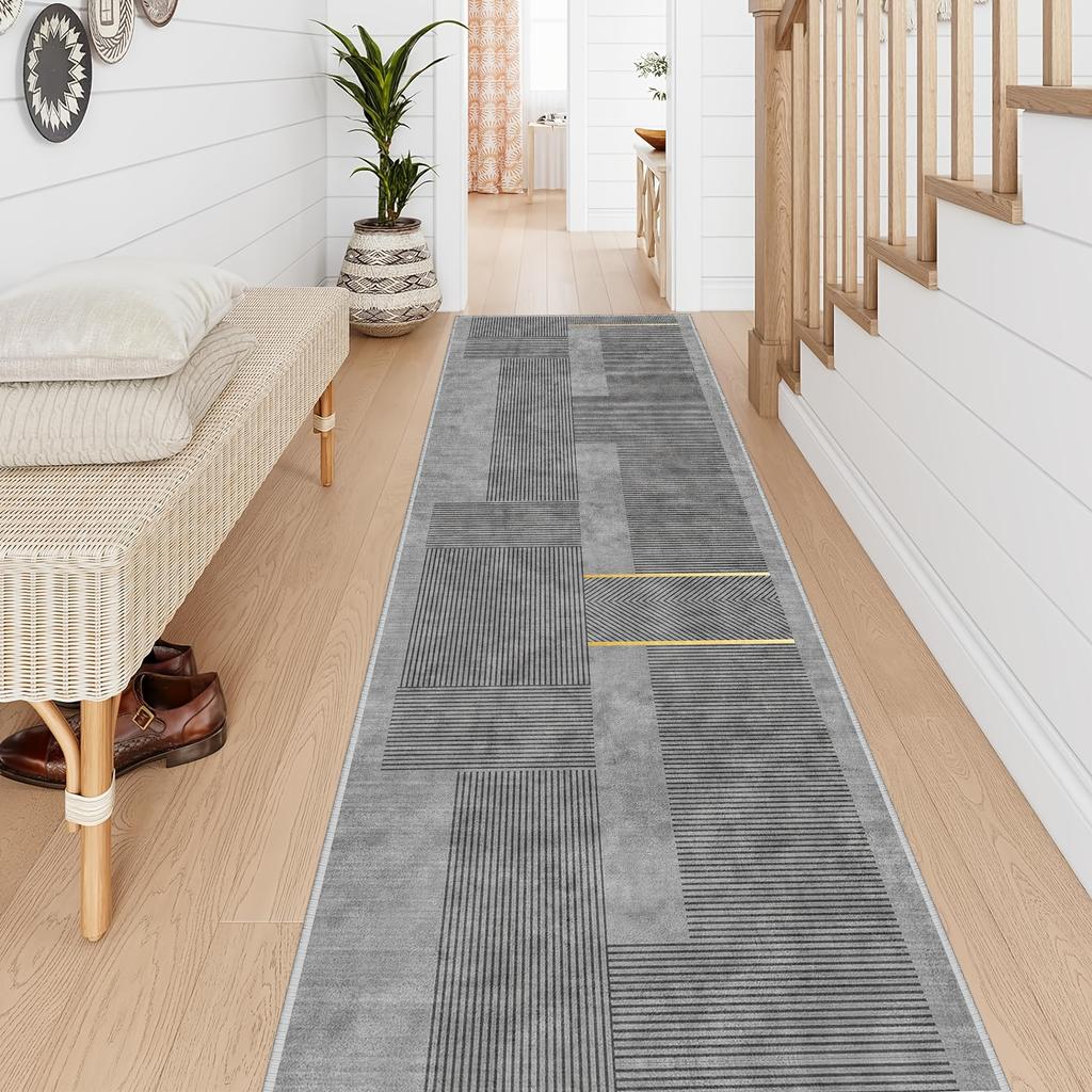 VIKAMA Modern Geometric Lines Corridor Carpet Non-Slip Easy Clean Mat Bedroom Living Room Kitchen Carpet Home Decoration