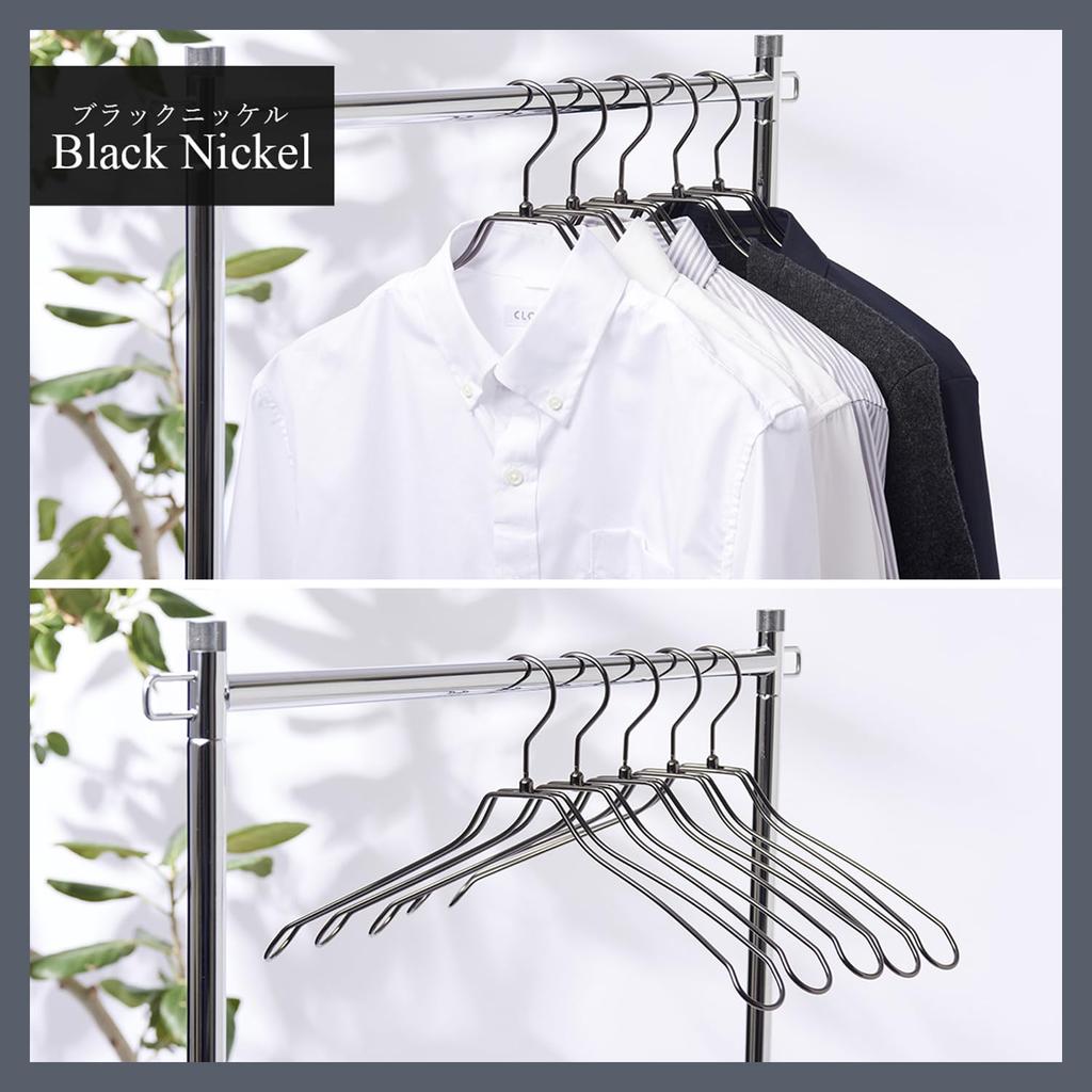 TAMATOSHI Double Steel 42cm with Set of Black Nickel Developed by a Retail Fixture Premium Ideal for and Hangers, Wide, Non-Slip Coating, 10, Plated,