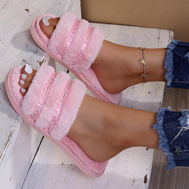 Fashion Winter New Women Slippers Anti Slip Casual Indoor Flat Shoes Women Warm Solid Color Fashion Slippers Trend Home Slides Women