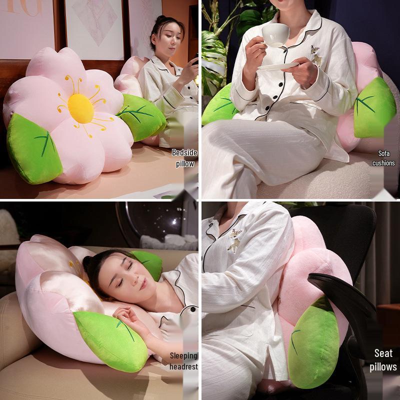 Cherry Blossom Flower Backrest Pillow - Ice Silk Decor Cushion for Sofa or Bay Window, Summer Girlish Design.
