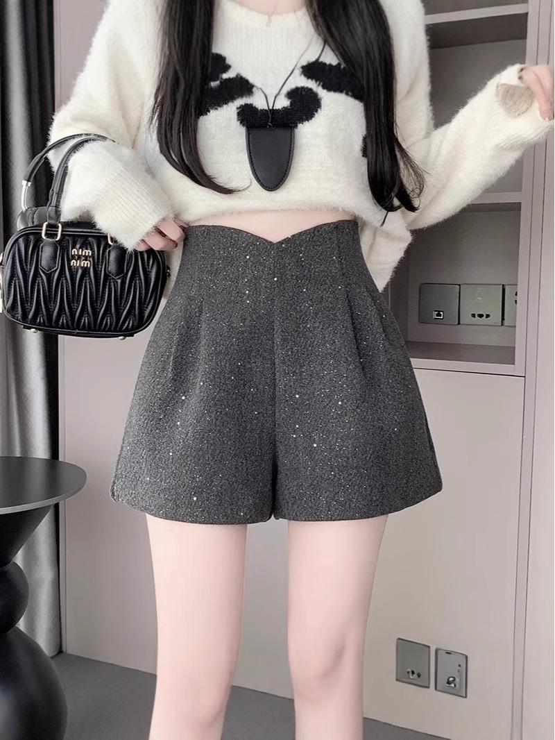 

Women s 2024 Autumn/Winter Gray Wool Blend Wide-Leg A-Line Bootcut Shorts S