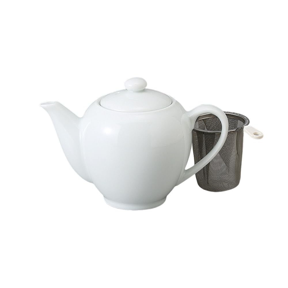 Ale-net Teapot, 10 x 11.7 cm, 475cc, White Porcelain Teapot with Tea Strainer (Includes Tea Strainer), Mino Ware Porcelain, Made in Japan, Stylish