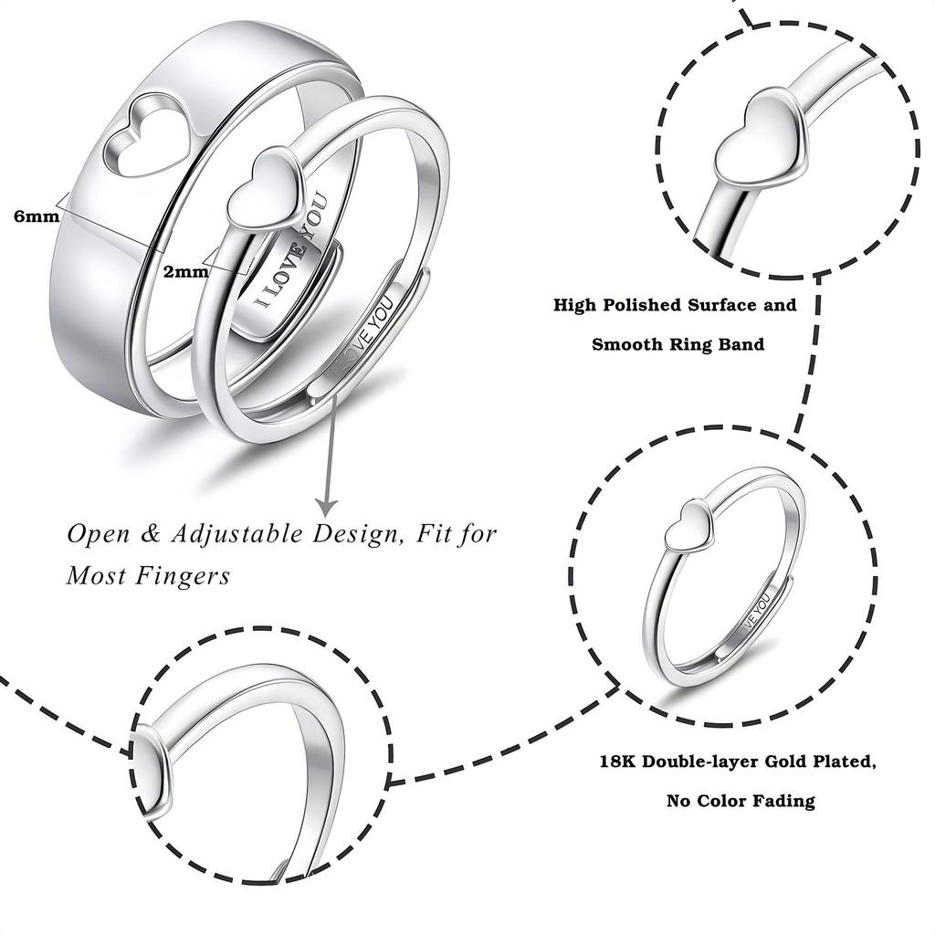 European & American Luxury Heart-Shaped Couple Rings – Romantic Valentine's Day Gift for Her
