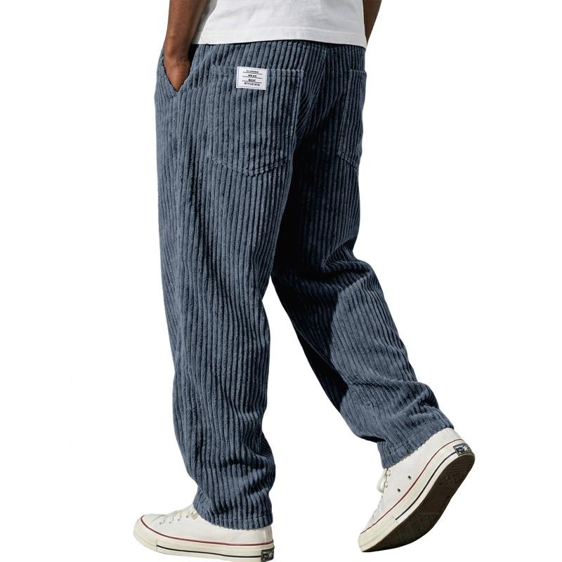 Men S American Style Embroidered Loose Straight Leg Vertical Striped Multi Pocket Casual Long Pants