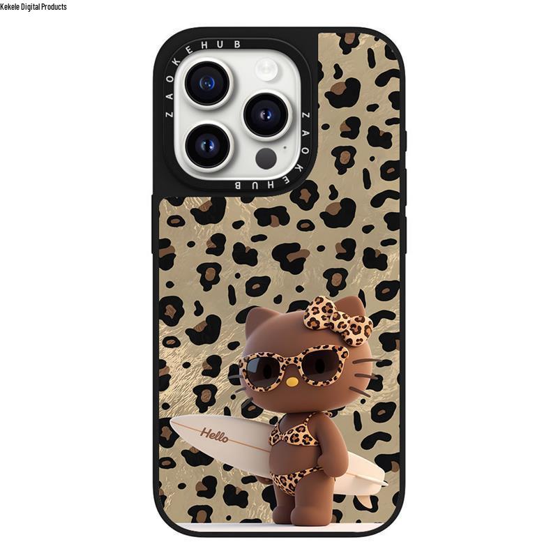 Hello Kitty Leopard Print Mirror Phone Case for iPhone 16 Pro Max iPhone 16 Pro