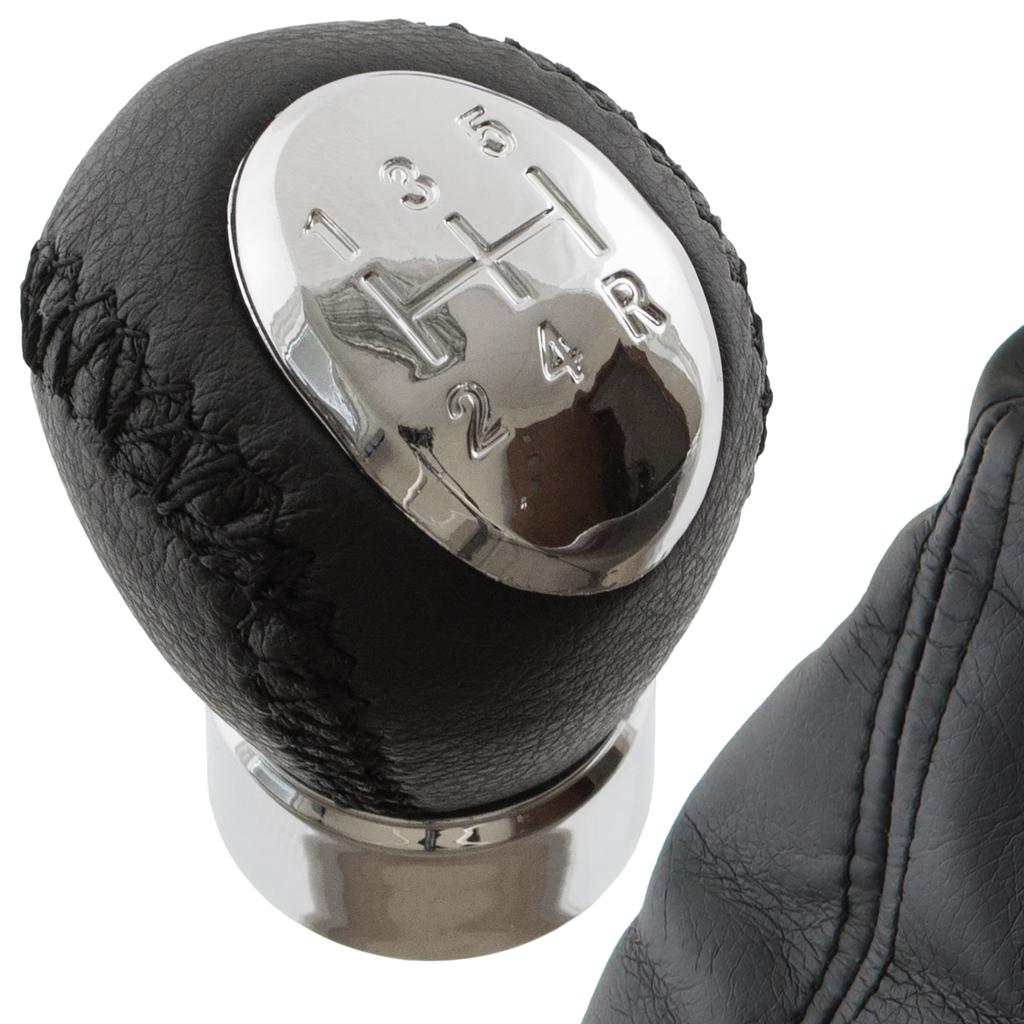 Mazda 6 GG/GY 02-08 Schaltknauf SCHWARZES LEDER 5 GANG 12MM + Schaltsack + Rahmen 2 Stück. EINSTELLEN