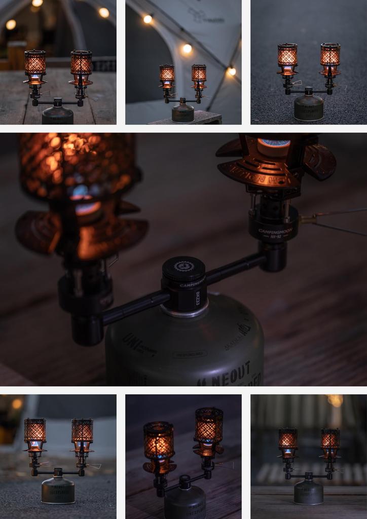 CAMPING MOON OD Canister Gas 3-Way Adapter, Gas Candle, Gas Lantern, Separation Adapter, Screw-in Type, Black Gear, Chandelier, BKZ33