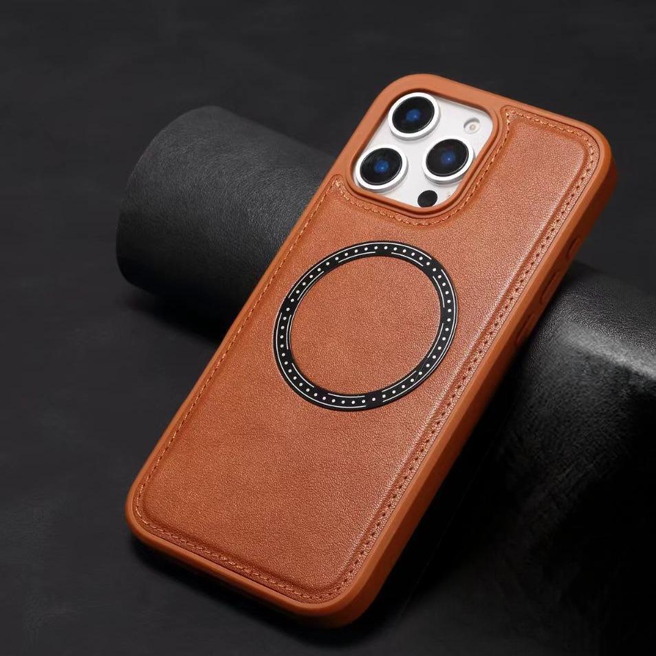 Genuine Leather Case with Magnetic Ring for iPhone 17 Pro Max/16 - Simple Anti-drop Protective Cover