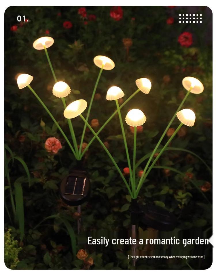 Pilzform Solar-LED-Lichterkette, Wasserdichte Outdoor-Campinglichter, Quallen-Design mit Windbetrieb