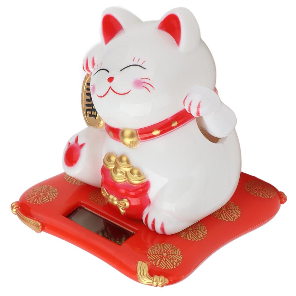 Reichtumsbegrüßende Katze, solarbetrieben, süße Glückskatze mit winkendem Arm für Zuhause, Büro, Auto, Weiß