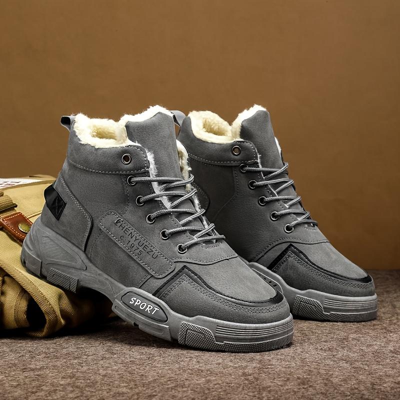 Large Size Winter Men's Plush Warm High Top Cotton Shoes, Korean Version Casual Snow Boots, Anti Slip and Wear-resistant Shoes