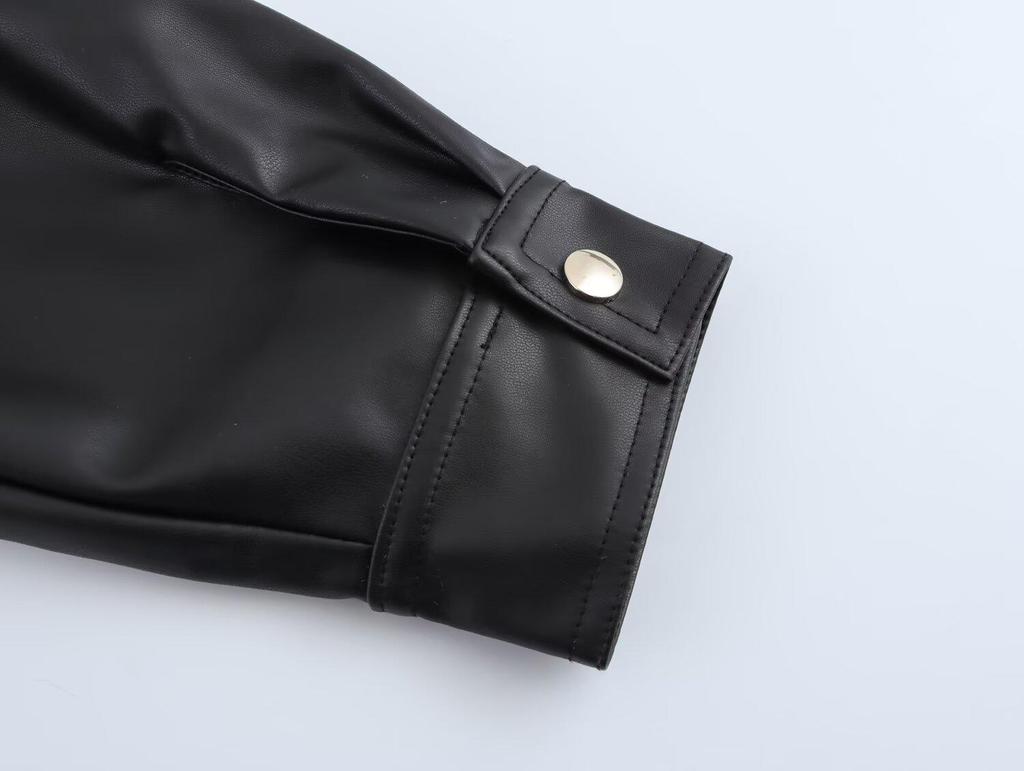 2024 European & American Women's Faux Leather Lapel Jacket - Autumn/Winter Collection