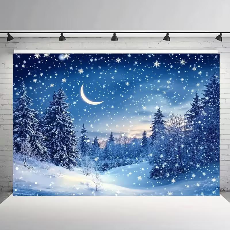 Dreamy Winter Wonderland Background, Snowy Forest with Moonlit Sky