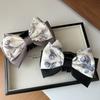 1pc Korean retro style ink style printed bow, grab clip, new Chinese satin, hair grab, back of the head shark clip, female