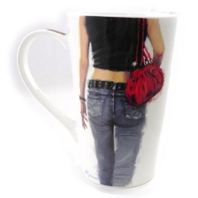 [I7781] - Großer Porzellanbecher 'Fashion Victim' Jeans - 12x8 cm
