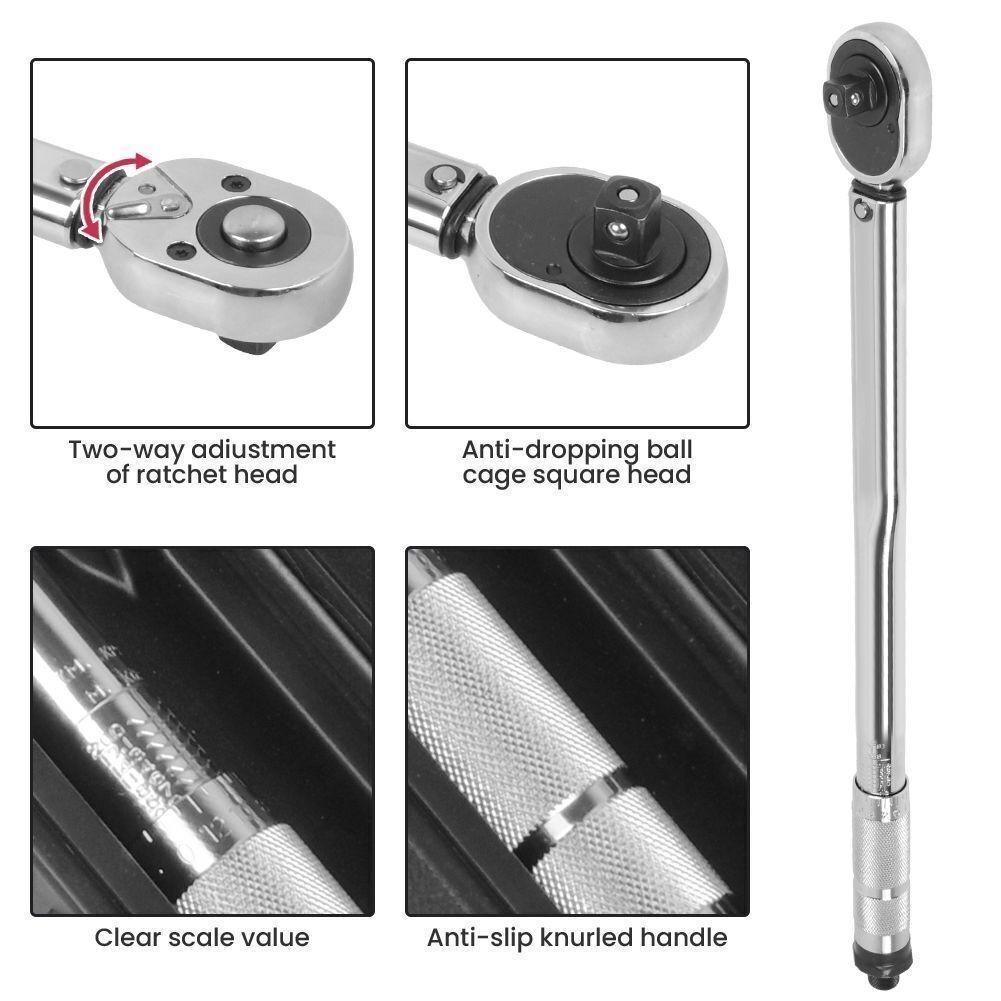 1/2 Inch Ratcheting Torque Wrench 28-210Nm With 17 19 21mm Drive Socket