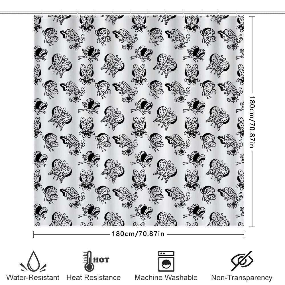 Decoratieve Waterdichte Polyester Douchegordijnen Met Zwart En Wit Vlindervormig Patroon Voor Huisbadkamer Decoratie Maat72X78 In