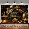 2D flat birthday party banner background black and gold leopard print happy birthday theme including leopard bow knots