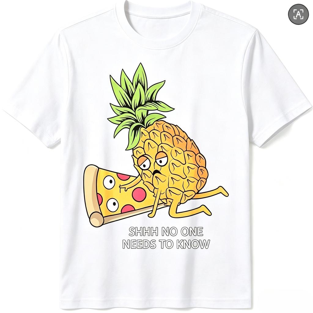 Herren Damen Lustiges Ananas-Pizza T-Shirt Shhh Niemand Muss Es Wissen Grafik-T-Shirt Sommer Lässig Kurzarm Essen Meme Oberteile