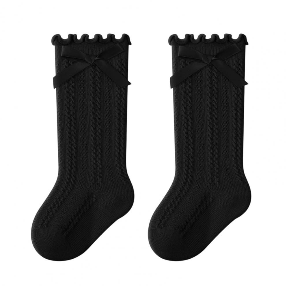 Summer Baby Girl Seamless Crew Socks With Bownot Breathable Cotton Mesh Socks Soft Cute Solid Color Socks for Newborns S чёрный