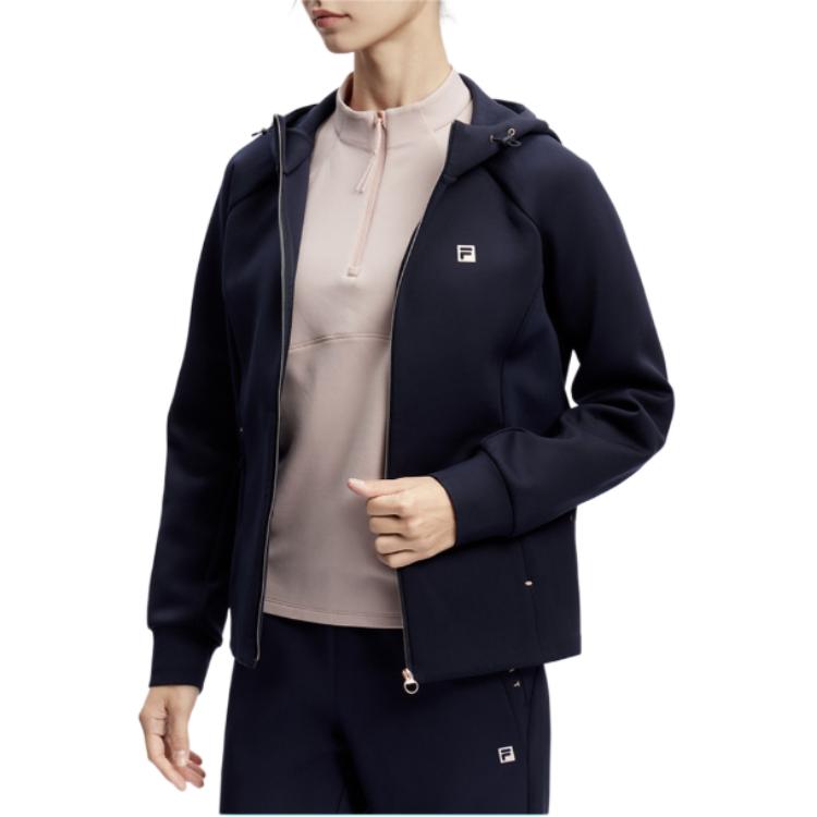 Fila Solid Color Hooded Fitness Knit Jacket Women Jackets Dark-Blue A11W411507F-NV