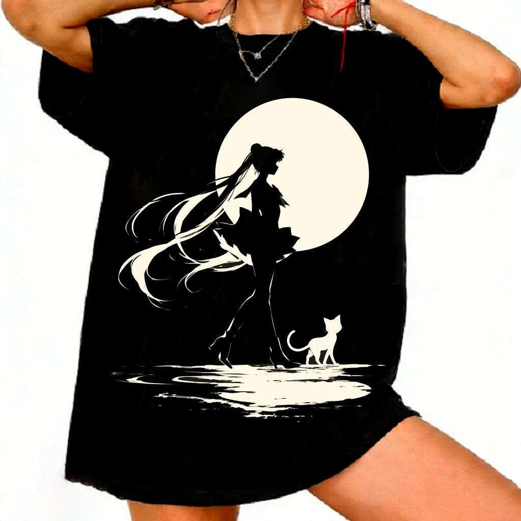 Sailor Moon Retro 90er Anime Grafik T-Shirt Sommer Baumwolle Unisex Damen Tee Streetwear Lässig Trend Kurzarm Paar Hip Hop Oberteil