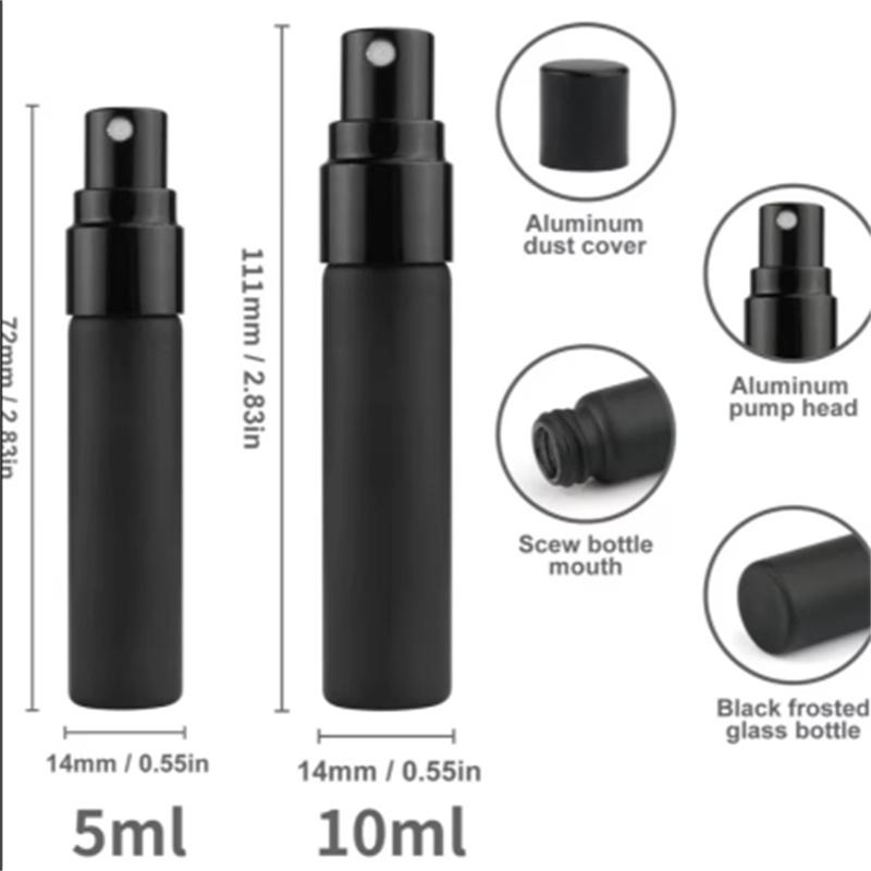 5 STÜCKE 5ml 10ml Tragbare Schwarze Parfümflasche Parfüm Glasflasche Leere Kosmetikflasche Probenröhrchen Reise Kosmetikwerkzeug