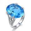 18k Gold Plated Topaz Engagement Ring with Sapphire Accents for Women Elegant Wedding Band