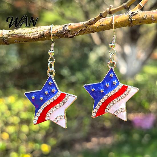 Red White Blue Earrings USA Flag for Women, Patriotic Earrings, American Independence Day Dangle Drop 4th of July Gift Fashion