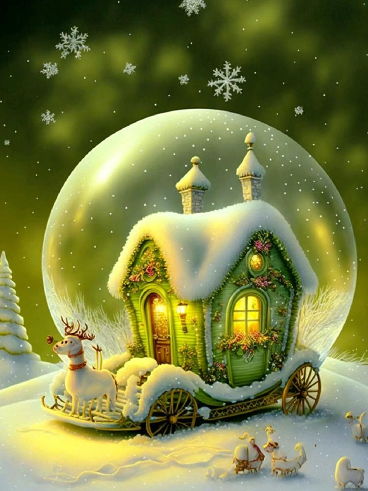 

5D Diy Алмазная картина Рождество Зеленый дом Полный Круглый Квадратный Дрель Стразы Мозаика Настенная картина Вышивка крестом 2024 Full Round 20x30CM